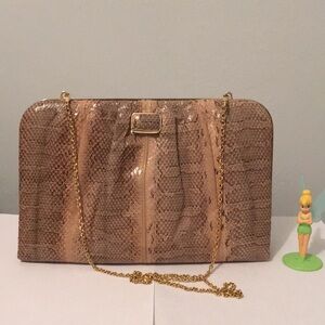 Vintage Python Beige Leather Clutch and Shoulder Bag.